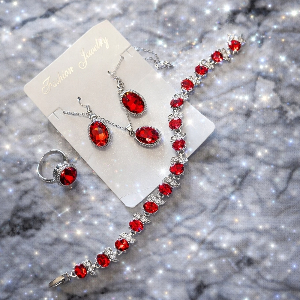 Elegant Red and Silver Jewelry Set